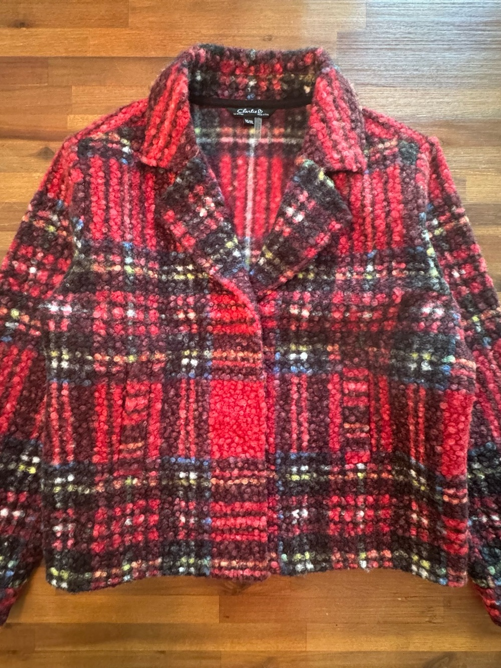 CHARLIE B Red Multi Plaid Wool-Blend Blazer Jacket